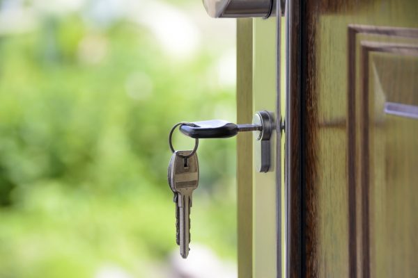 A key in an open door's lock